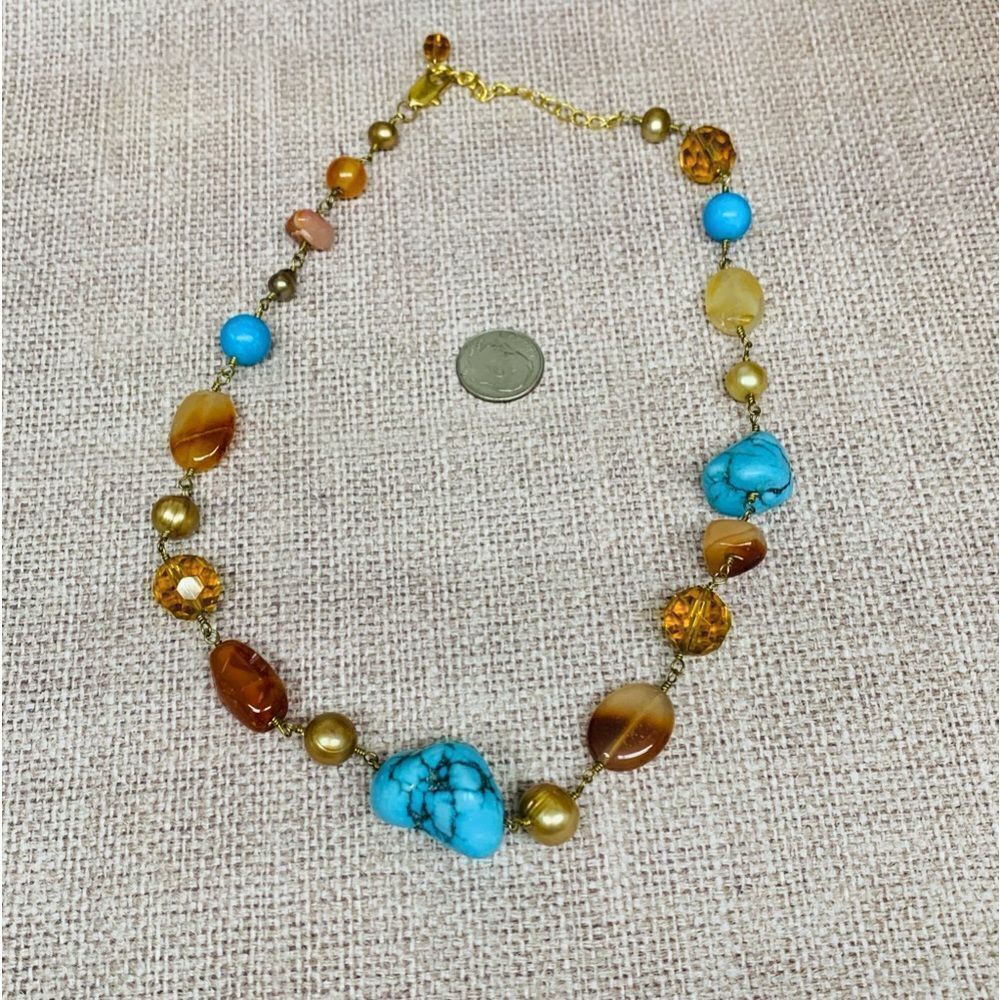 Turquoise and Glass Bead Rosary Link Necklace